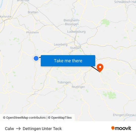 Calw to Dettingen Unter Teck map