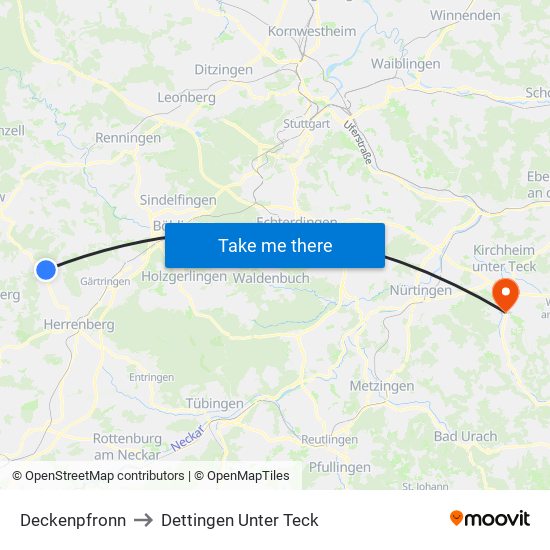 Deckenpfronn to Dettingen Unter Teck map