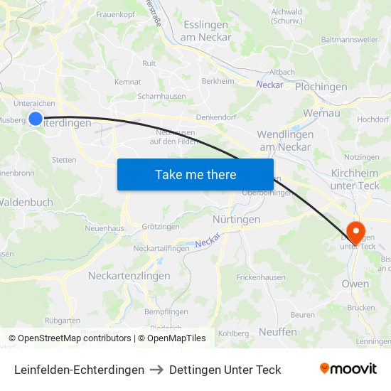 Leinfelden-Echterdingen to Dettingen Unter Teck map