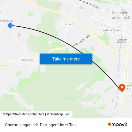 Oberboihingen to Dettingen Unter Teck map