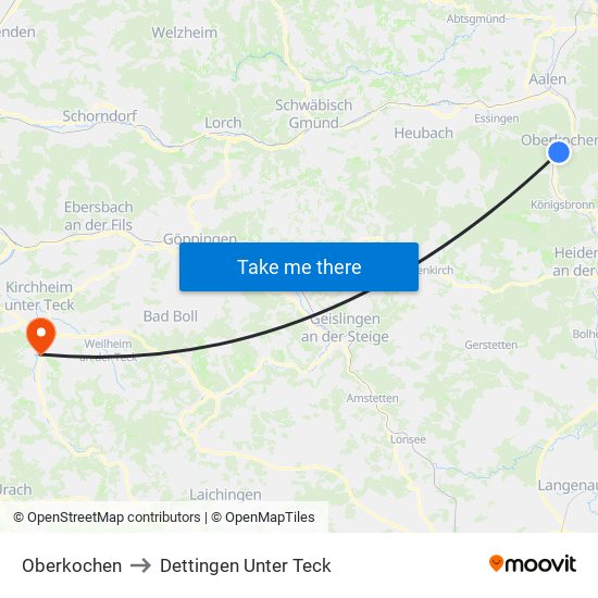 Oberkochen to Dettingen Unter Teck map