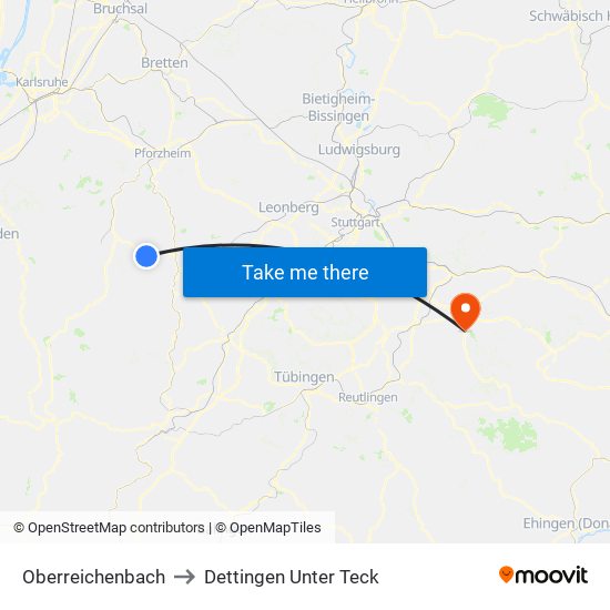 Oberreichenbach to Dettingen Unter Teck map