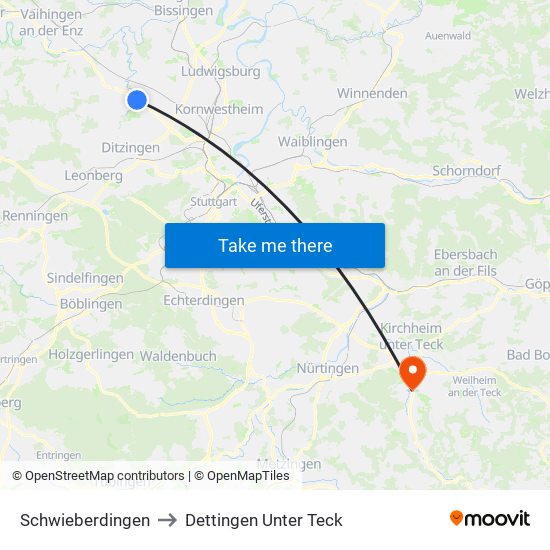Schwieberdingen to Dettingen Unter Teck map