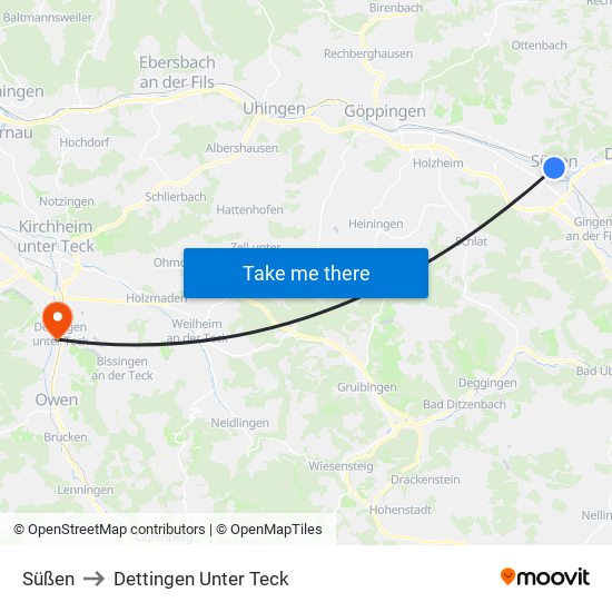 Süßen to Dettingen Unter Teck map