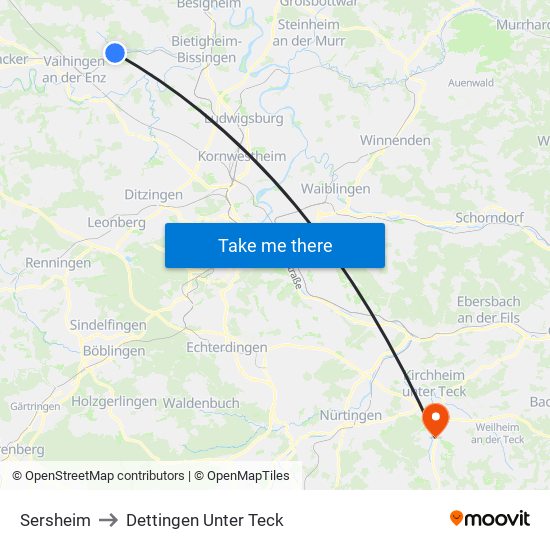 Sersheim to Dettingen Unter Teck map