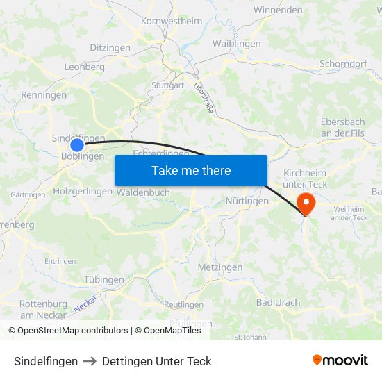 Sindelfingen to Dettingen Unter Teck map