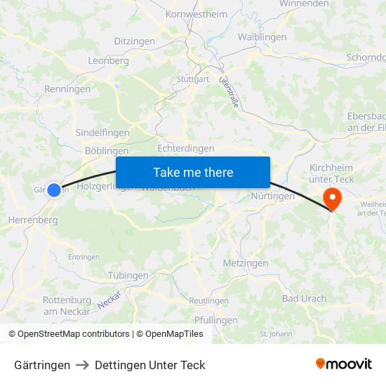 Gärtringen to Dettingen Unter Teck map