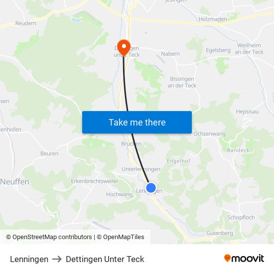 Lenningen to Dettingen Unter Teck map