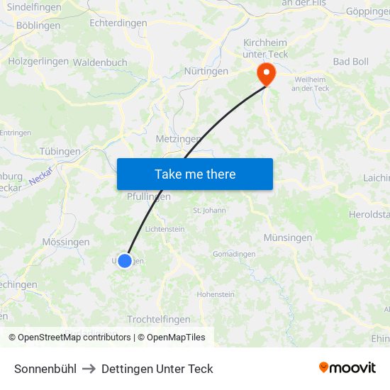 Sonnenbühl to Dettingen Unter Teck map