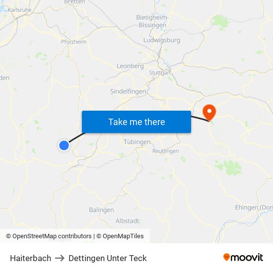 Haiterbach to Dettingen Unter Teck map