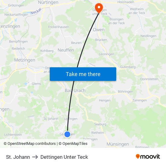 St. Johann to Dettingen Unter Teck map