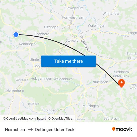 Heimsheim to Dettingen Unter Teck map
