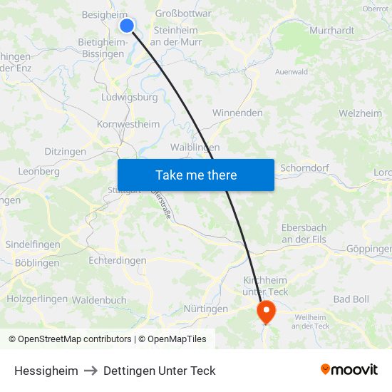 Hessigheim to Dettingen Unter Teck map