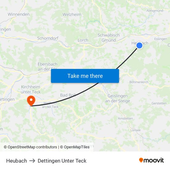 Heubach to Dettingen Unter Teck map