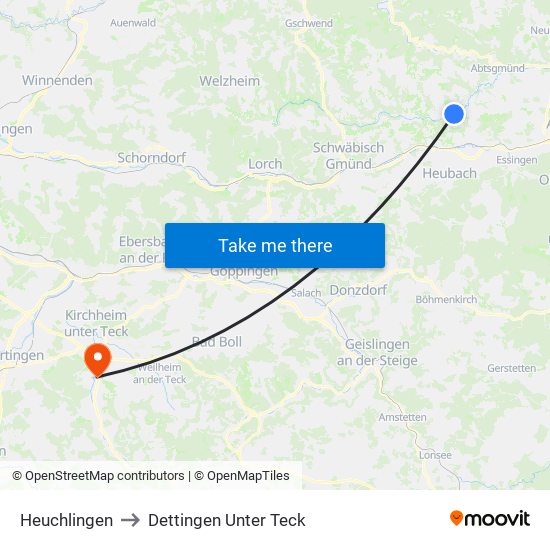 Heuchlingen to Dettingen Unter Teck map