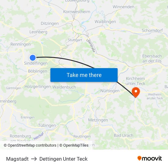 Magstadt to Dettingen Unter Teck map