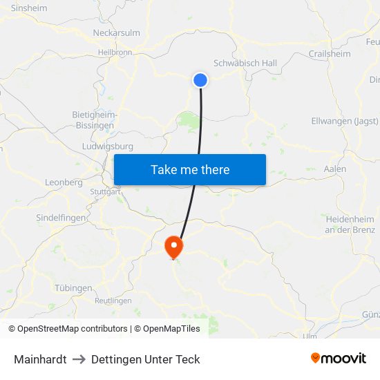 Mainhardt to Dettingen Unter Teck map