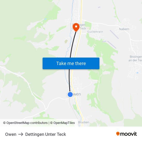 Owen to Dettingen Unter Teck map