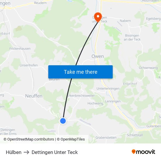 Hülben to Dettingen Unter Teck map