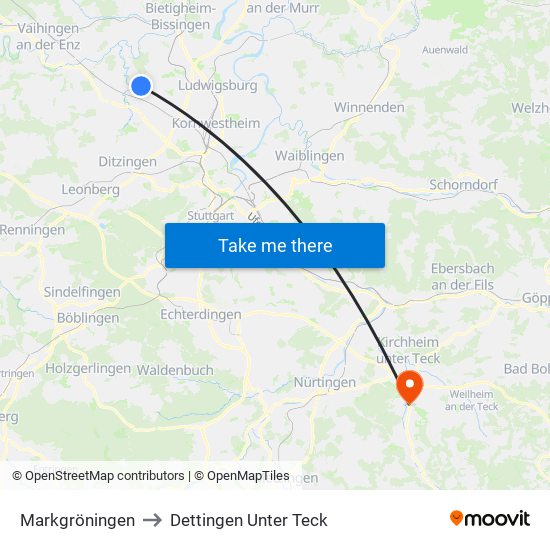 Markgröningen to Dettingen Unter Teck map