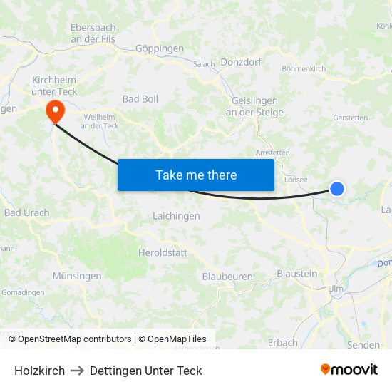 Holzkirch to Dettingen Unter Teck map