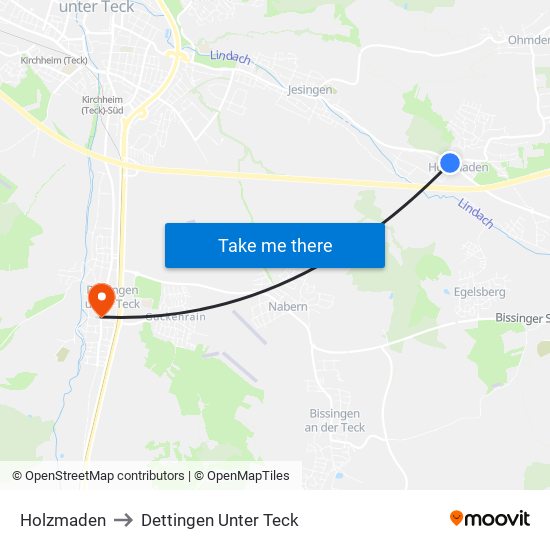 Holzmaden to Dettingen Unter Teck map