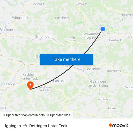 Iggingen to Dettingen Unter Teck map