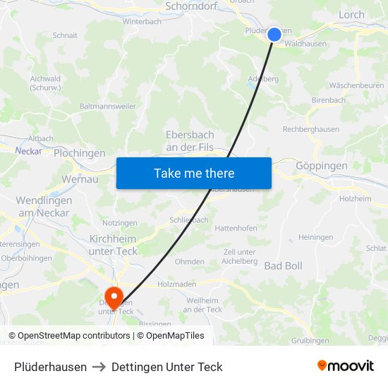 Plüderhausen to Dettingen Unter Teck map