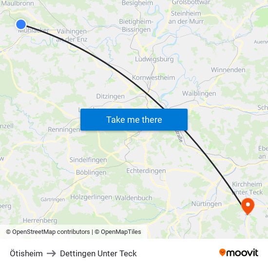 Ötisheim to Dettingen Unter Teck map