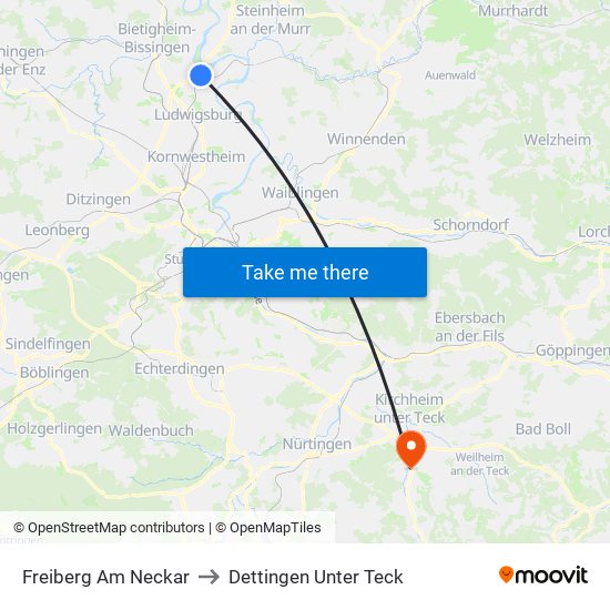 Freiberg Am Neckar to Dettingen Unter Teck map