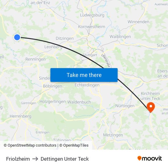 Friolzheim to Dettingen Unter Teck map
