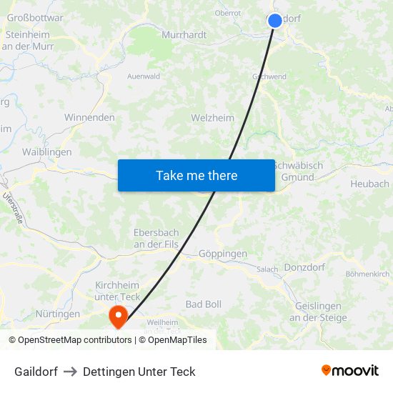 Gaildorf to Dettingen Unter Teck map