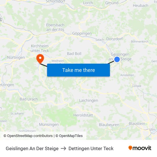 Geislingen An Der Steige to Dettingen Unter Teck map