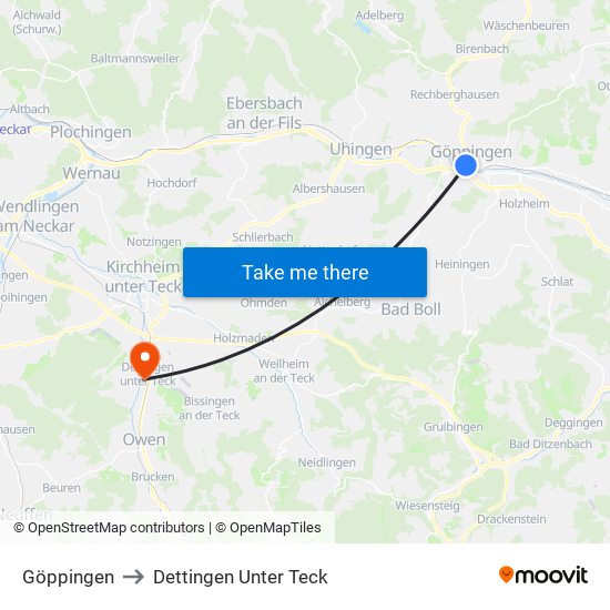 Göppingen to Dettingen Unter Teck map