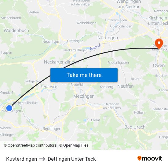 Kusterdingen to Dettingen Unter Teck map