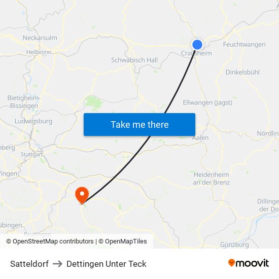 Satteldorf to Dettingen Unter Teck map