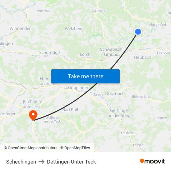 Schechingen to Dettingen Unter Teck map