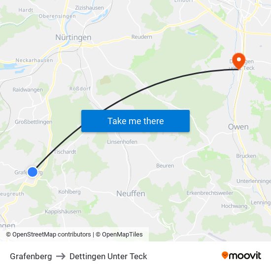 Grafenberg to Dettingen Unter Teck map