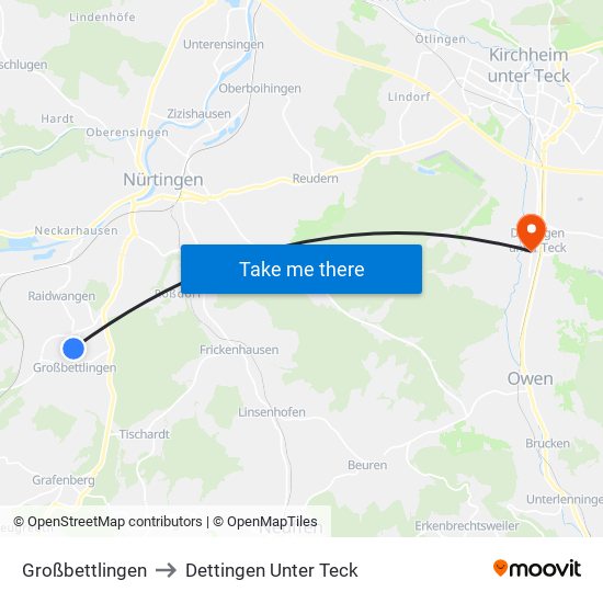 Großbettlingen to Dettingen Unter Teck map