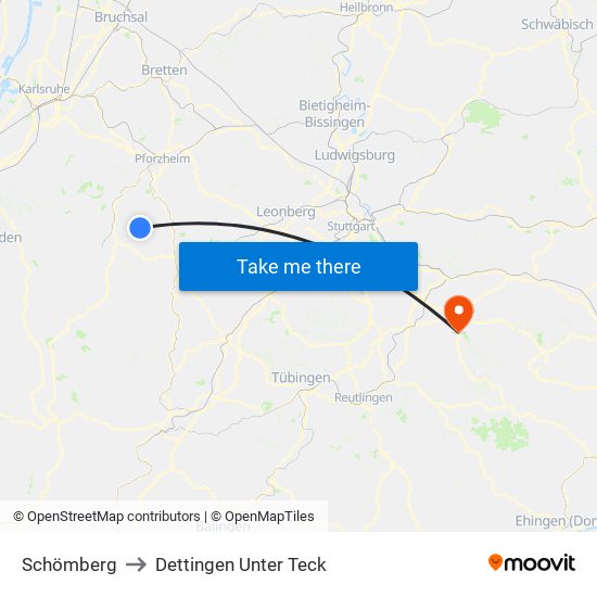 Schömberg to Dettingen Unter Teck map