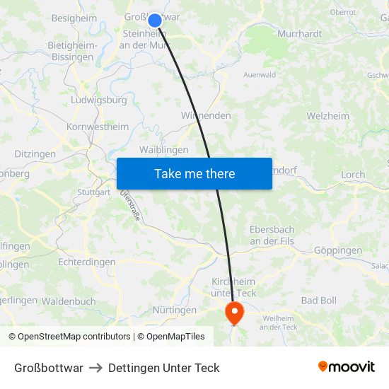 Großbottwar to Dettingen Unter Teck map