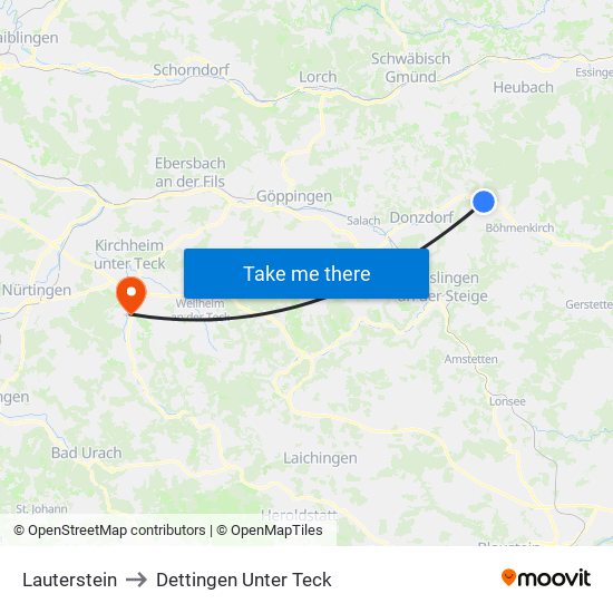 Lauterstein to Dettingen Unter Teck map