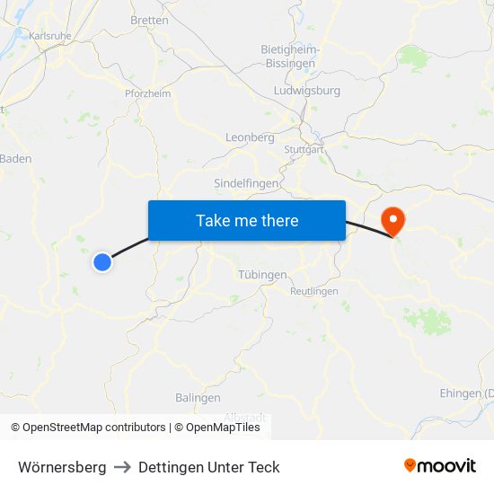 Wörnersberg to Dettingen Unter Teck map