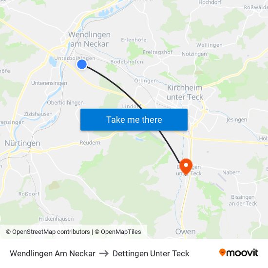 Wendlingen Am Neckar to Dettingen Unter Teck map