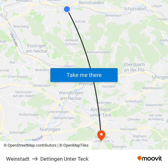 Weinstadt to Dettingen Unter Teck map