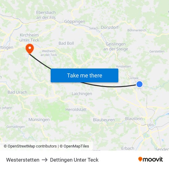 Westerstetten to Dettingen Unter Teck map