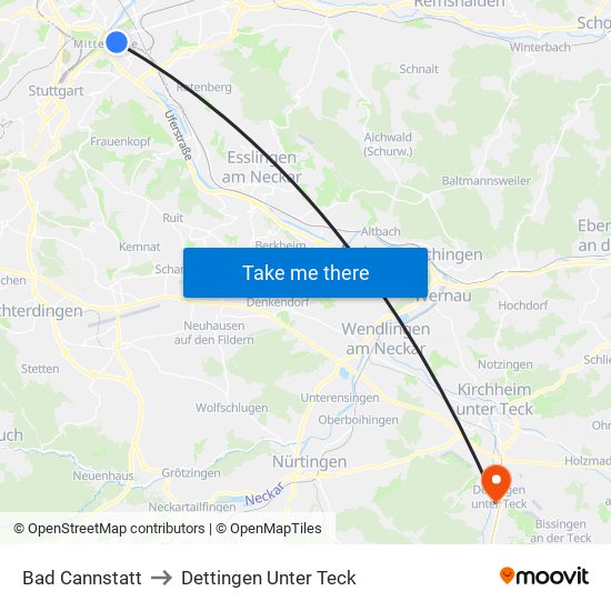 Bad Cannstatt to Dettingen Unter Teck map