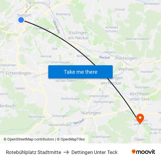 Rotebühlplatz Stadtmitte to Dettingen Unter Teck map