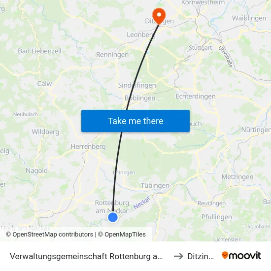 Verwaltungsgemeinschaft Rottenburg am Neckar to Ditzingen map