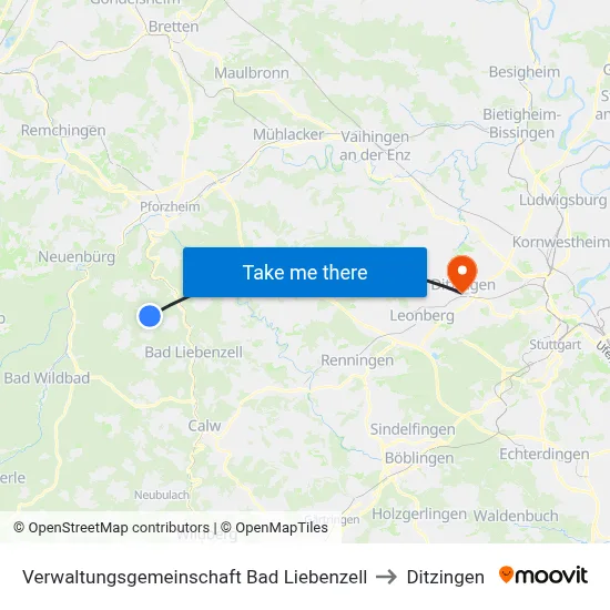 Verwaltungsgemeinschaft Bad Liebenzell to Ditzingen map